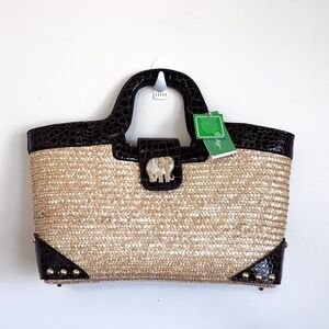 Lilly Pulitzer Go With The Flo Straw Bag Purse Croc Embossed Beach Coastal Vacay